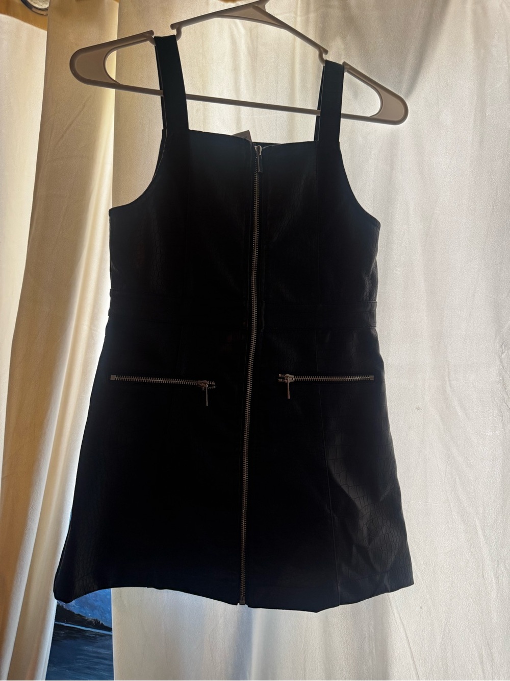 Sincerely Jules Black Zip-Front Mini Dress with Straps